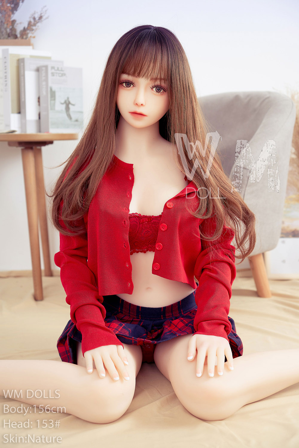 kneeling long brown hair doll